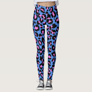 Leopard Pattern in Raspberry on Electric Blue Leggings