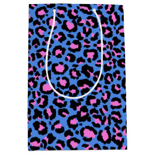 Leopard Pattern in Raspberry on Electric Blue Medium Gift Bag