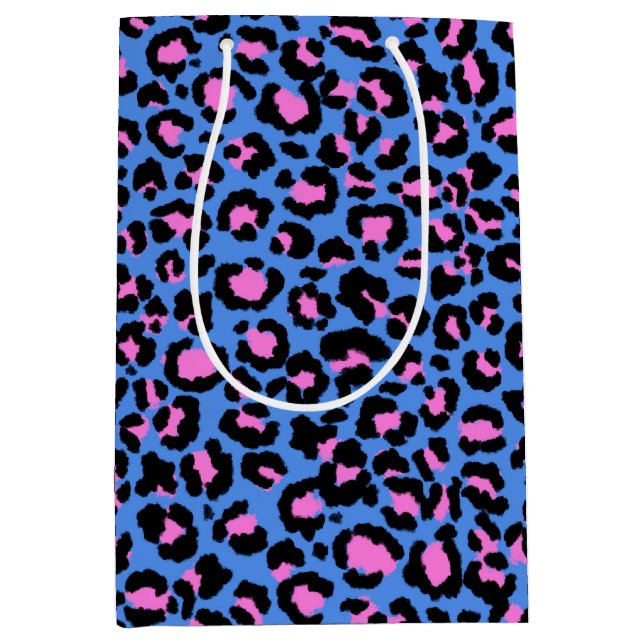 Leopard Pattern in Raspberry on Electric Blue Medium Gift Bag (Front)