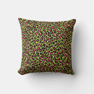 Leopard Pattern in Raspberry on Lime Green Cushion