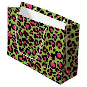 Leopard Pattern in Raspberry on Lime Green Large Gift Bag