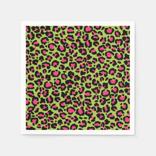 Leopard Pattern in Raspberry on Lime Green Napkin (Front)