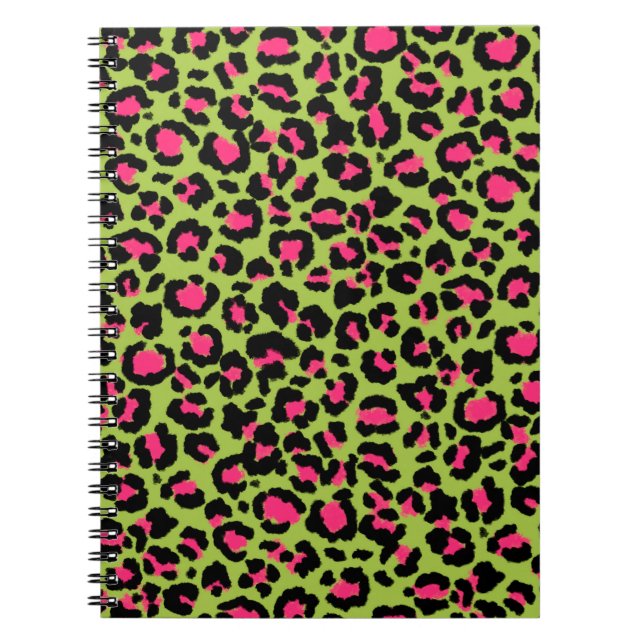 Leopard Pattern in Raspberry on Lime Green Notebook (Front)