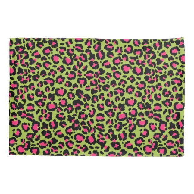 Leopard Pattern in Raspberry on Lime Green Pillowcase (Back)