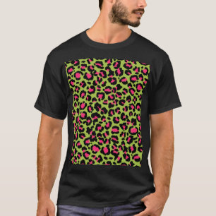 Leopard Pattern in Raspberry on Lime Green T-Shirt