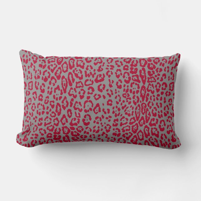 Leopard pattern in red and grey lumbar cushion (Front)