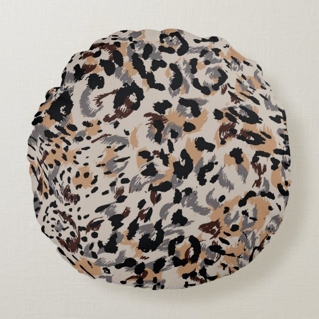 Leopard pattern, jaguar pattern, animal fur round cushion (Front)