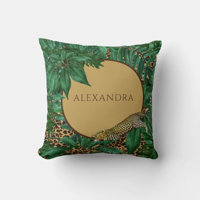 Leopard Pattern Jungle Green Leaves Personal Cushion (Front)