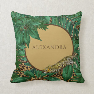 Leopard Pattern Jungle Green Leaves Personal Cushion
