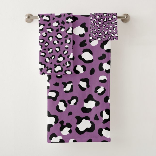 Leopard Pattern, Leopard Spots, Purple Leopard Bath Towel Set (Insitu)