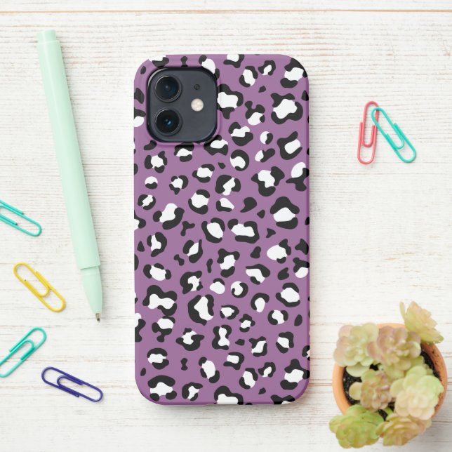 Leopard Pattern, Leopard Spots, Purple Leopard iPhone Case (On Desk)