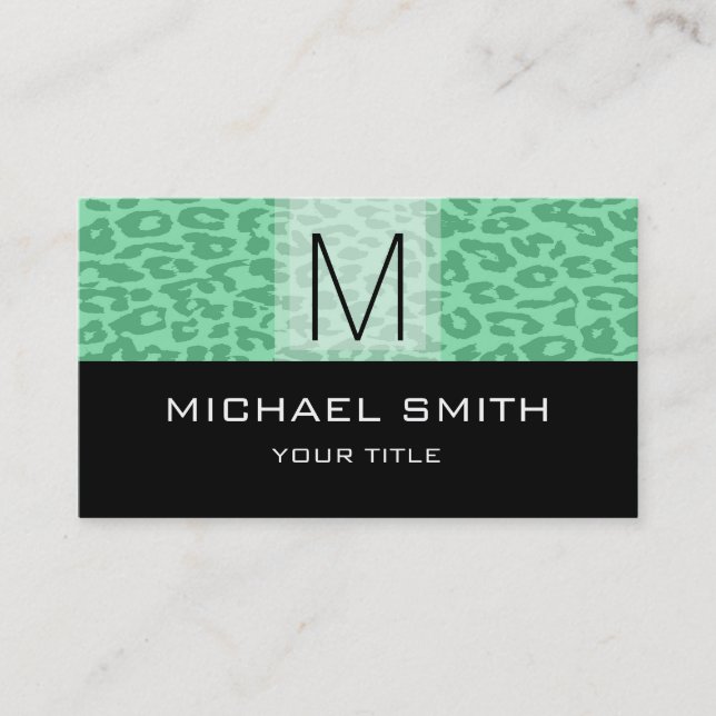 Leopard Pattern Modern Black Monogram #14 Business Card (Front)