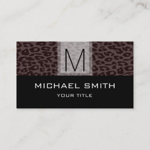 Leopard Pattern Modern Black Monogram #5 Business Card