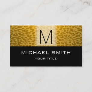 Leopard Pattern Modern Black Monogram Business Card