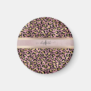 Leopard Pattern Monogram Rose Gold Black Magnet