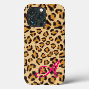 Leopard pattern -monogrammed iPhone 13 pro case