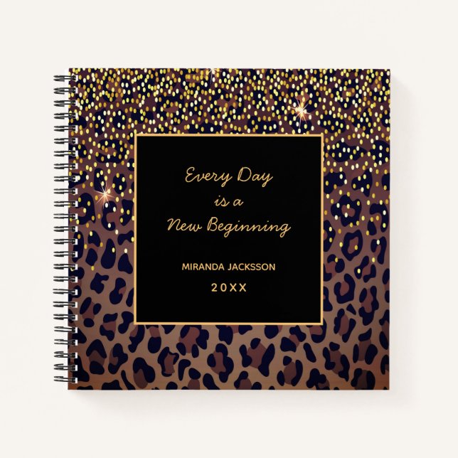 Leopard pattern motivational brown black notebook (Front)