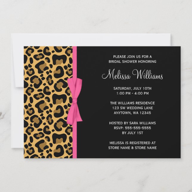 Leopard Pattern Pink Printed Ribbon Bridal Shower Invitation (Front)