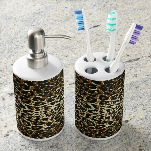 Leopard Pattern Print Bath Set (Front)