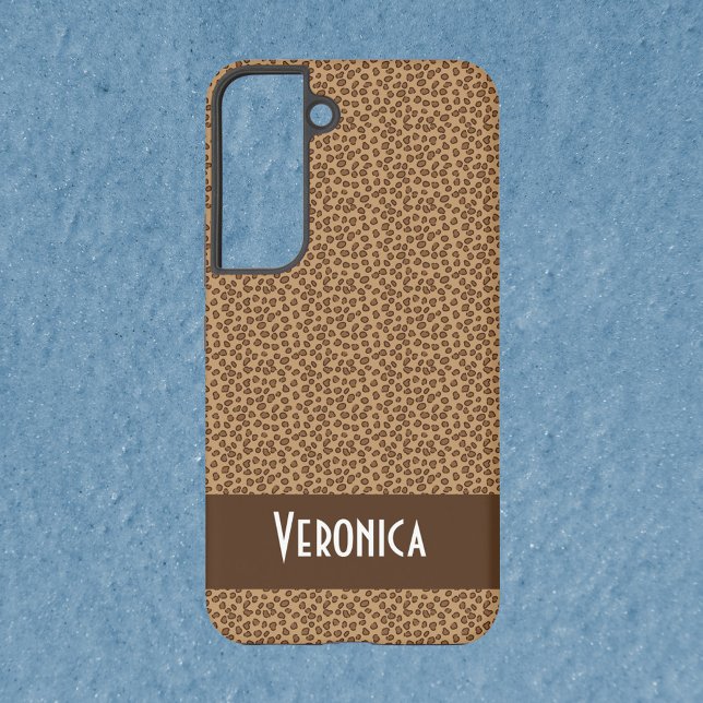 Leopard Pattern Print Brown Personalise Samsung Galaxy S22 Case (A phone case with a leopard pattern and text you can personalize!)