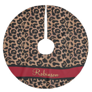 Leopard Pattern Red Custom Brushed Polyester Tree Skirt