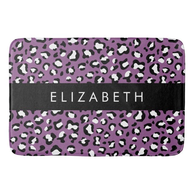 Leopard Pattern, Spots, Purple Leopard, Your Name Bath Mat (Front)