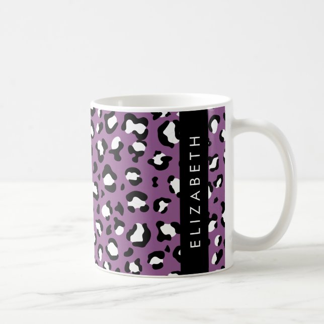 Leopard Pattern, Spots, Purple Leopard, Your Name Coffee Mug (Right)