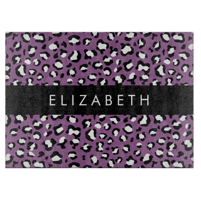 Leopard Pattern, Spots, Purple Leopard, Your Name Cutting Board (Front)