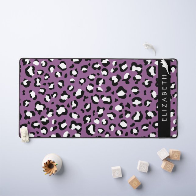 Leopard Pattern, Spots, Purple Leopard, Your Name Desk Mat (Kids Table)