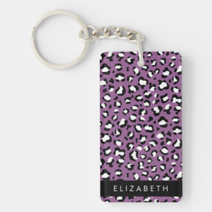 Leopard Pattern, Spots, Purple Leopard, Your Name Key Ring