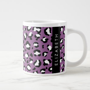 Leopard Pattern, Spots, Purple Leopard, Your Name Large Coffee Mug