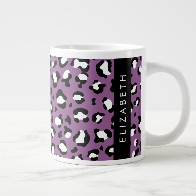 Leopard Pattern, Spots, Purple Leopard, Your Name Large Coffee Mug (Right)