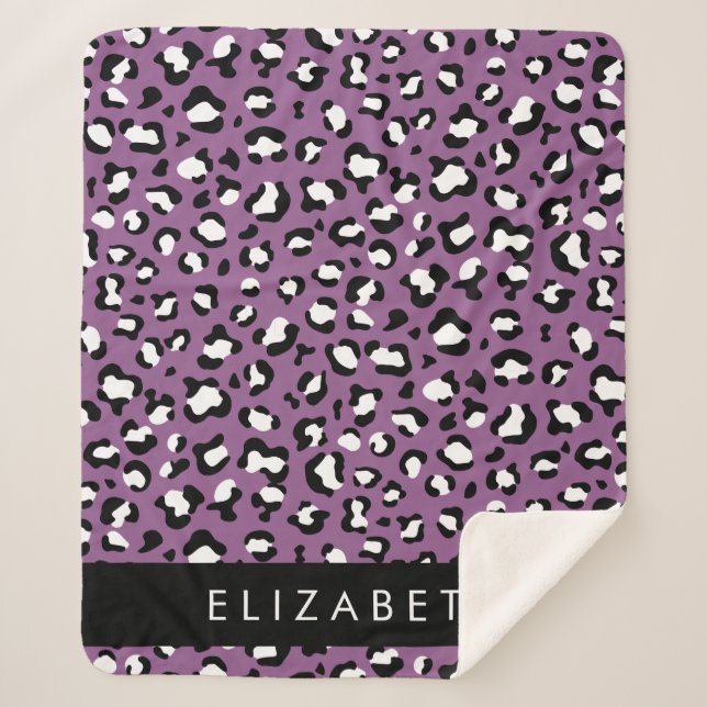 Leopard Pattern, Spots, Purple Leopard, Your Name Sherpa Blanket (Front)