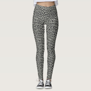 Leopard Patterned Grey on Charcoal Leggings