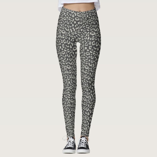 Leopard Patterned Grey on Charcoal Leggings (Front)