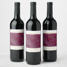 LEOPARD PATTERNED PINK CUSTOMIZABLE   WINE LABEL