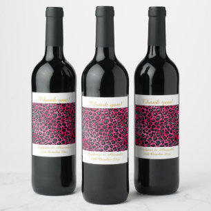 LEOPARD PATTERNED PINK CUSTOMIZABLE WINE LABEL