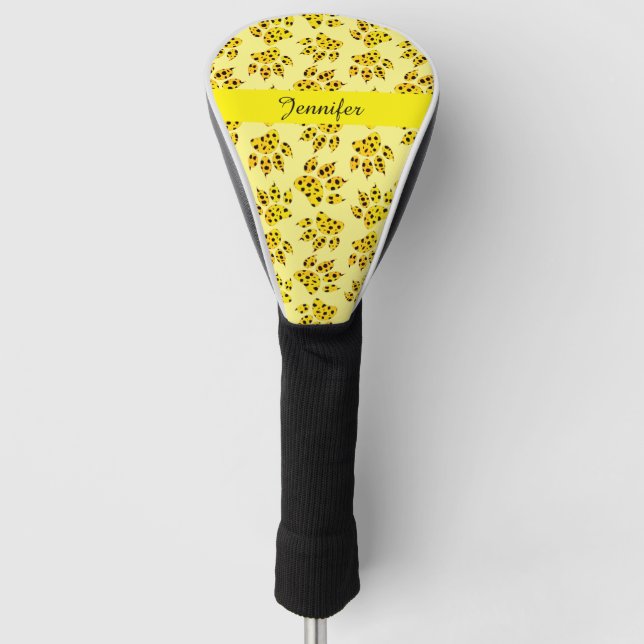 Leopard Paw Print Pattern Add Name Golf Head Cover (Front)
