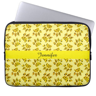 Leopard Paw Print Pattern Add Name Laptop Sleeve