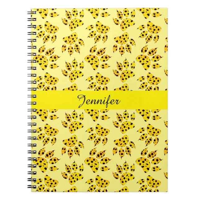 Leopard Paw Print Pattern Add Name Notebook (Front)