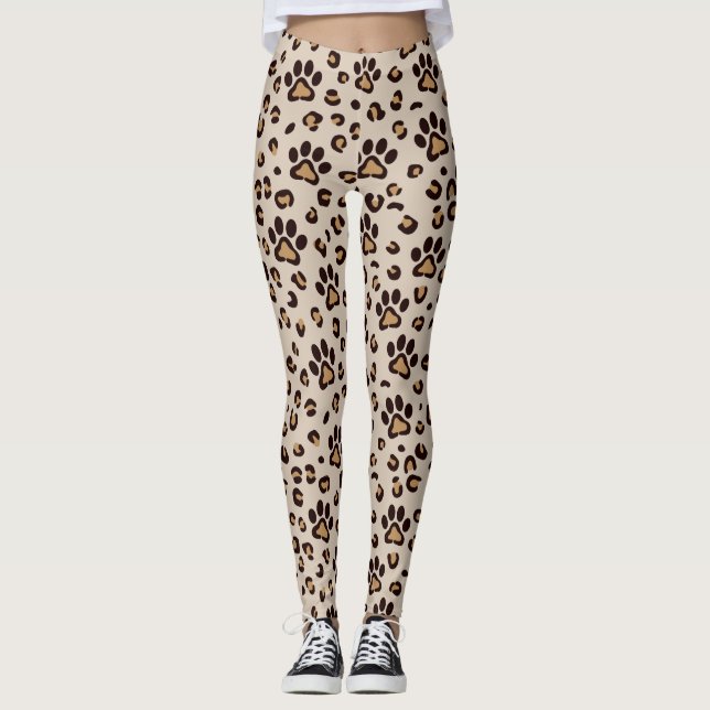 Leopard Paw Print Pattern Animal Leggings (Front)