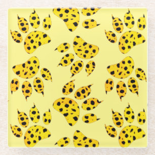 Leopard Paw Print Pattern Glass Coaster