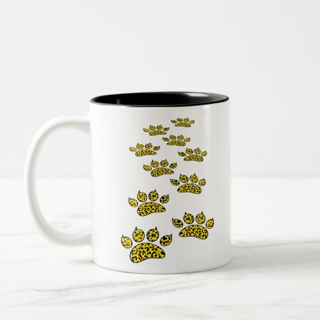 Leopard Paw Print Two-Tone Coffee Mug (Left)
