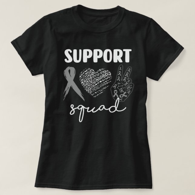 Leopard Peace Love Brain Cancer Support Squad T-Shirt (Design Front)