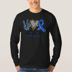 Leopard Peace Love Cure Blue Ribbon Diabetes Aware T-Shirt