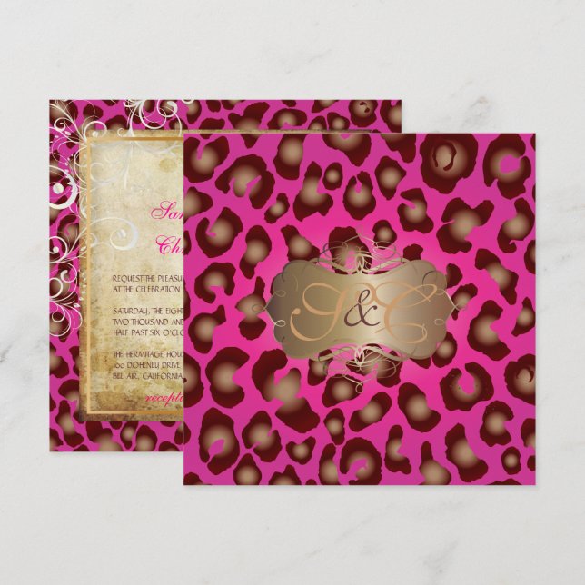 LEOPARD/PEARL SWIRLS/VINTAGE/DIY BCKGRND INVITATION (Front/Back)