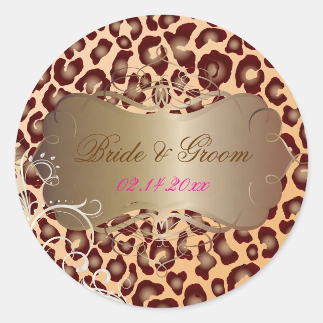 Leopard pearl swirls wedding stickers (Front)