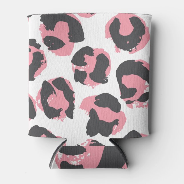 Leopard Pelt: Black Pink Texture Can Cooler (Front)