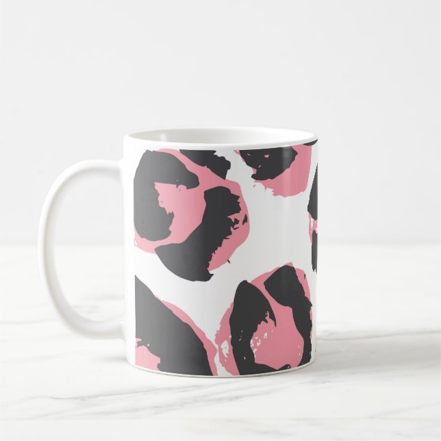 Leopard Pelt: Black Pink Texture Coffee Mug (Left)
