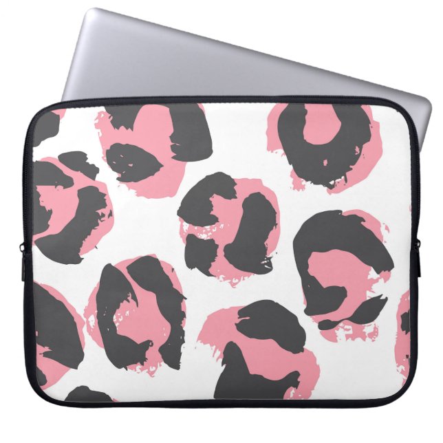 Leopard Pelt: Black Pink Texture Laptop Sleeve (Front)